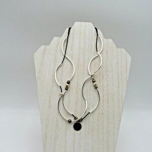 Lizzy James Necklace Tree of Life Multi Strand‎ Silver Tone Beads Black Cord